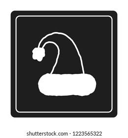 Merry Christmas white icon. Winter icon in flat design isolated on black background. New year sign vector illustration. Christmas Santa Claus hat symbol.