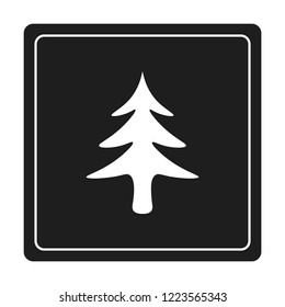 Merry Christmas white icon. Winter icon in flat design isolated on black background. New year sign vector illustration. Christmas tree, pine symbol.