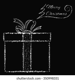 Merry Christmas white lights card with gift box
