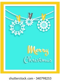 merry christmas white paper snowflake card