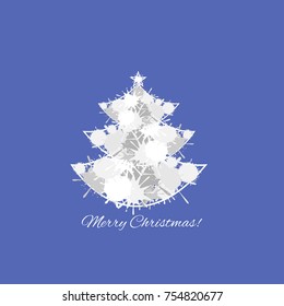 Merry Christmas. White christmas tree, Vector illustration