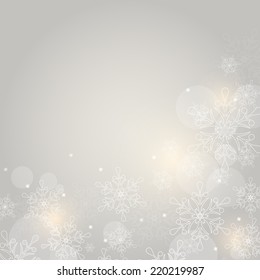 Merry Christmas! Winter background with snowflakes and space for text. Festive card. Vector illustration. 