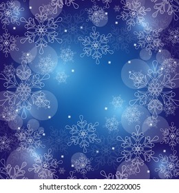 Merry Christmas! Winter background with snowflakes and space for text. Festive card. Vector illustration. 