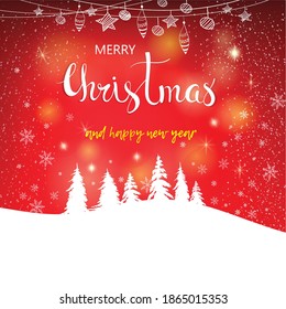 Merry Christmas winter banner. Night vector background with snowflakes, stars. Typography vector design for greeting cards.