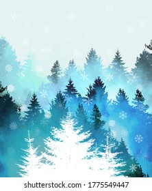 Merry Christmas. Winter forest. Vector illustration