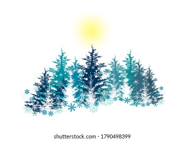 Merry Christmas. Winter forest. Vector illustration