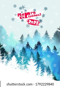 Merry Christmas. Winter forest. Vector illustration