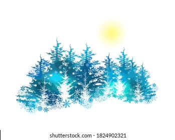 Merry Christmas. Winter forest. Vector illustration