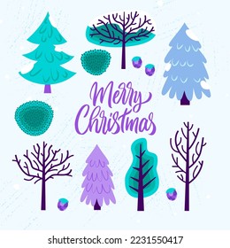 Merry Christmas Winter Greeting Card. Vector Illustration of Holiday Postcard.