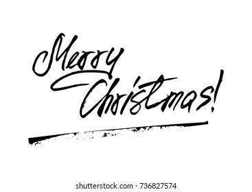 Merry Christmas winter grunge hand written lettering on white background. Vector illustration