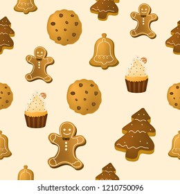 Merry Christmas winter holiday backgrounds. Collection of seamless patterns. Vector illustration.