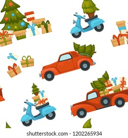 Merry Christmas winter holiday celebration and preparation seamless pattern isolated on white background.