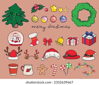 Merry christmas winter holiday decoration clipart element vector doodle style.