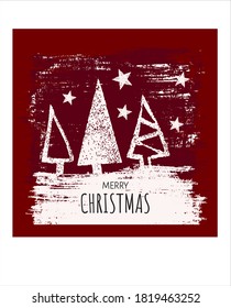 
Merry Christmas winter holiday greeting card with abstract  hand drawn stamp elements. Christmas tree background.
