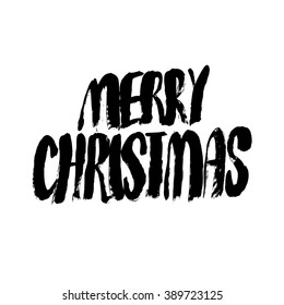 Merry Christmas. Winter Holiday greeting card with calligraphy. Hand drawn design elements. Handwritten modern lettering.