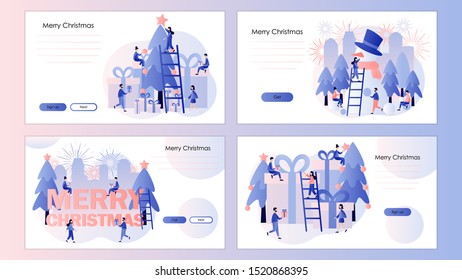 Merry Christmas. Winter Holidays concept. Screen template for mobile smart phone, landing page, template, ui, web, mobile app, poster, banner, flyer. Modern flat cartoon style. Vector illustration