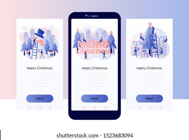 Merry Christmas. Winter Holidays concept. Screen template for mobile smart phone. Modern flat cartoon style. Vector illustration