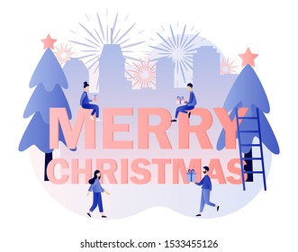 Merry Christmas. Winter Holidays concept. Modern flat cartoon style. Vector illustration