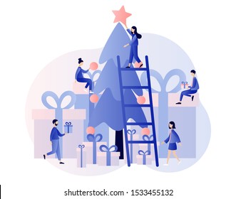 Merry Christmas. Winter Holidays concept. Modern flat cartoon style. Vector illustration