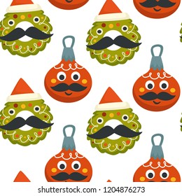 Merry Christmas, winter holidays cute symbolic characters vector seamless pattern.