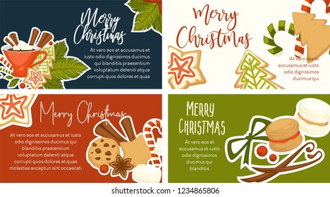 Merry Christmas winter holidays symbols and text sample