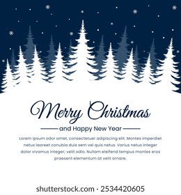 Merry christmas winter landscape scene with trees and falling snow vector illustrations