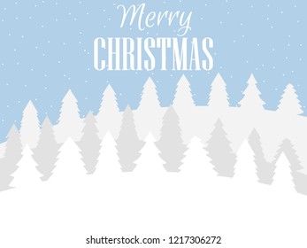 Merry Christmas. Winter landscape with snowflakes and Christmas trees. Xmas background. Vector illustration