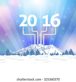 Merry Christmas and Winter Landscape Vector Design, Stylish Text 2016 