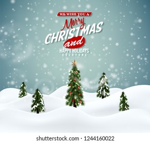 Merry Christmas winter magic background. Greeting card with winter background