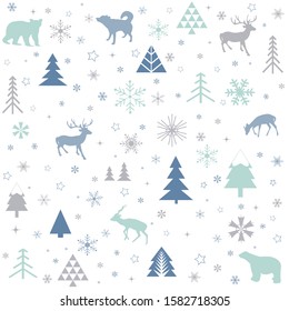 Merry Christmas winter pattern.Seamless pattern with winter animals.