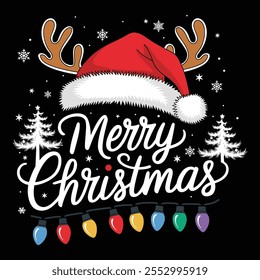 Merry Christmas winter red hat t shirt design vector