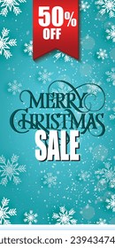 Merry christmas winter sale banner background illustration with white snowflakes.