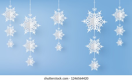 Merry Christmas and winter season with paper cut  snow flake,  Merry Christmas design. 