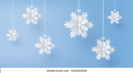 Merry Christmas and winter season with paper cut  snow flake,  Merry Christmas design. 