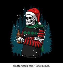 merry christmas winter skull vector illustration for your company or brand