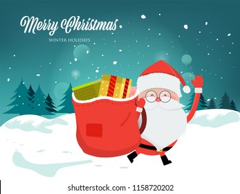 Merry Christmas Winter snowing background. vector illustration flat style.