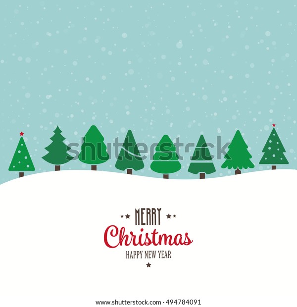 Merry Christmas Winter Tree Snow Landscape Stock Vector (Royalty Free ...