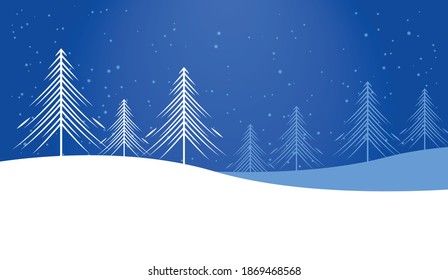 Merry christmas winter with trees and falling snow Free Vector