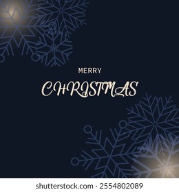 Merry Christmas! Winter vector illustration with snowflakes and lights on blue background. Snowflake background design for wallpaper, postcard, cover, poster.