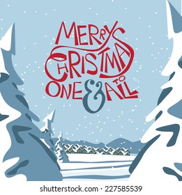 Merry Christmas winter wonderland design with hand drawn typography EPS 10 vector