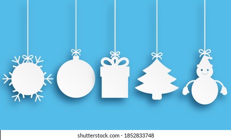 Merry Christmas wish background. Bank circle ornament hanging. Festival celebration poster layout. paper art vector