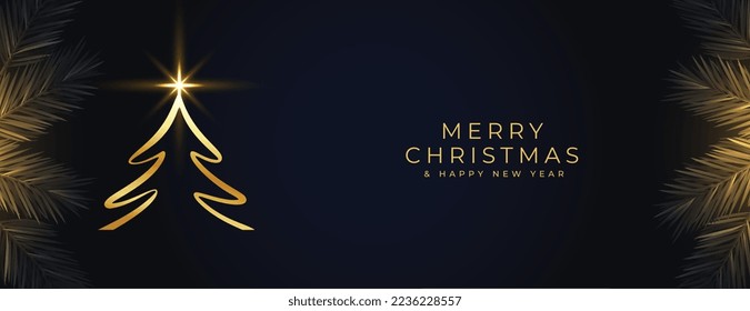 merry christmas wishes banner with shiny xmas tree and fir branches vector 