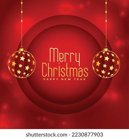 merry christmas wishes card with hanging ball design 