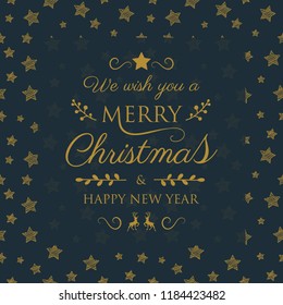 Merry Christmas - wishes with festive decorations and stars. Vector.