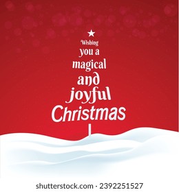 Merry Christmas Wishes, Greetings. Christmas Tree Typography Vector