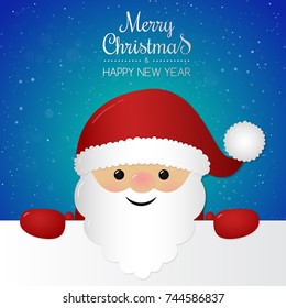 Merry Christmas - wishes with happy 3d Santa Claus. Vector.