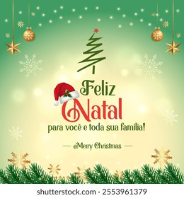 Merry Christmas Wishes In Portuguese Language. Translation: Feliz Natal. Creative Social Media Post Vector Design.