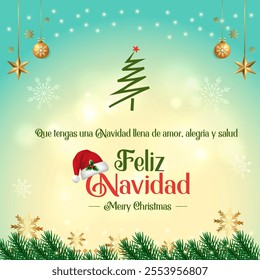 Merry Christmas Wishes In Spanish Language. Translation: Feliz Navidad. Creative Social Media Post Vector Design.