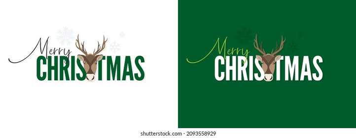 Merry Christmas Wishing Greeting Card. Beautiful Creative Card Design for Christmas Festival. Editable Illustration of Reindeer Face.