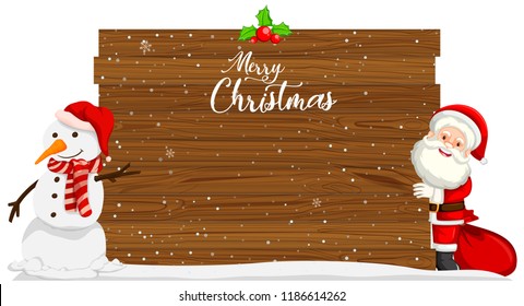 Merry christmas wood template illustration